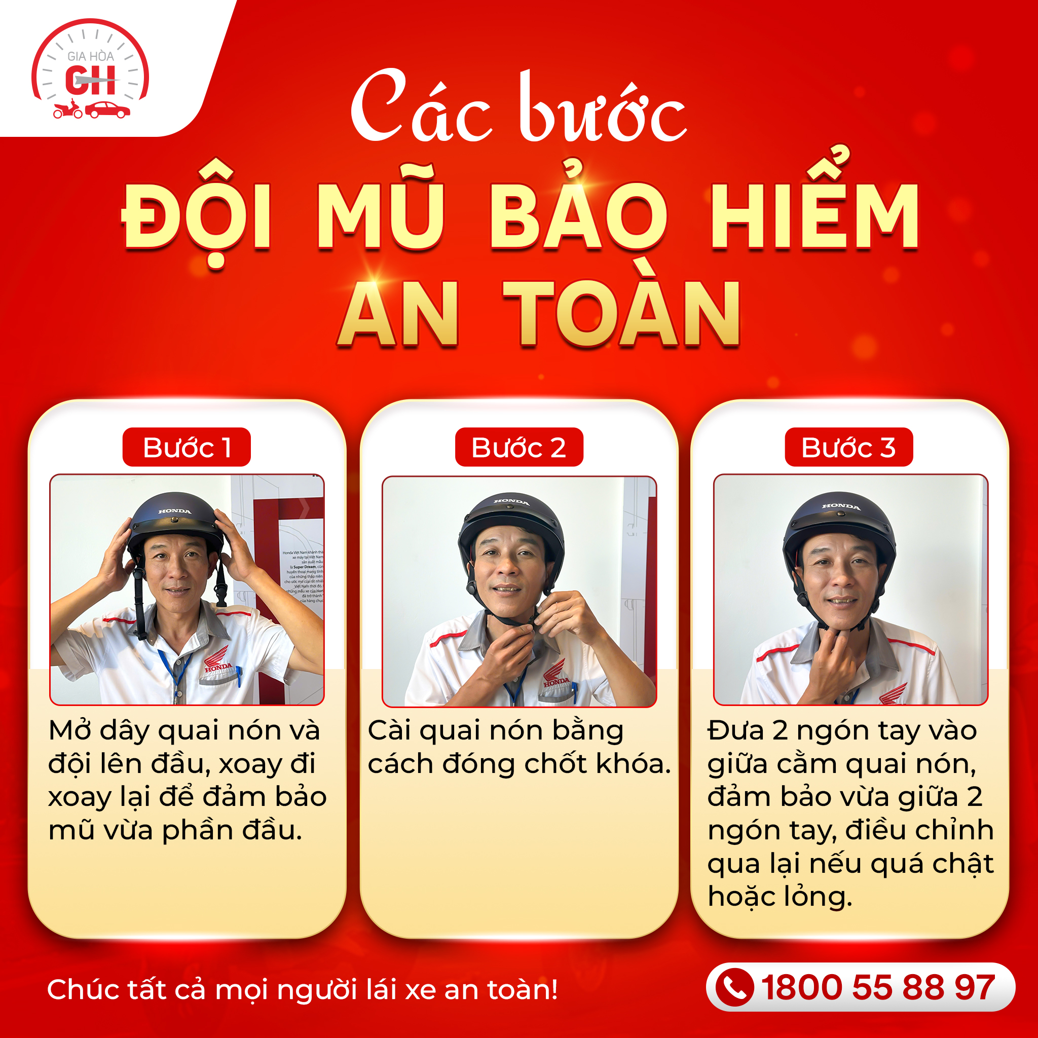 Các bước đội nón bảo hiểm an toàn